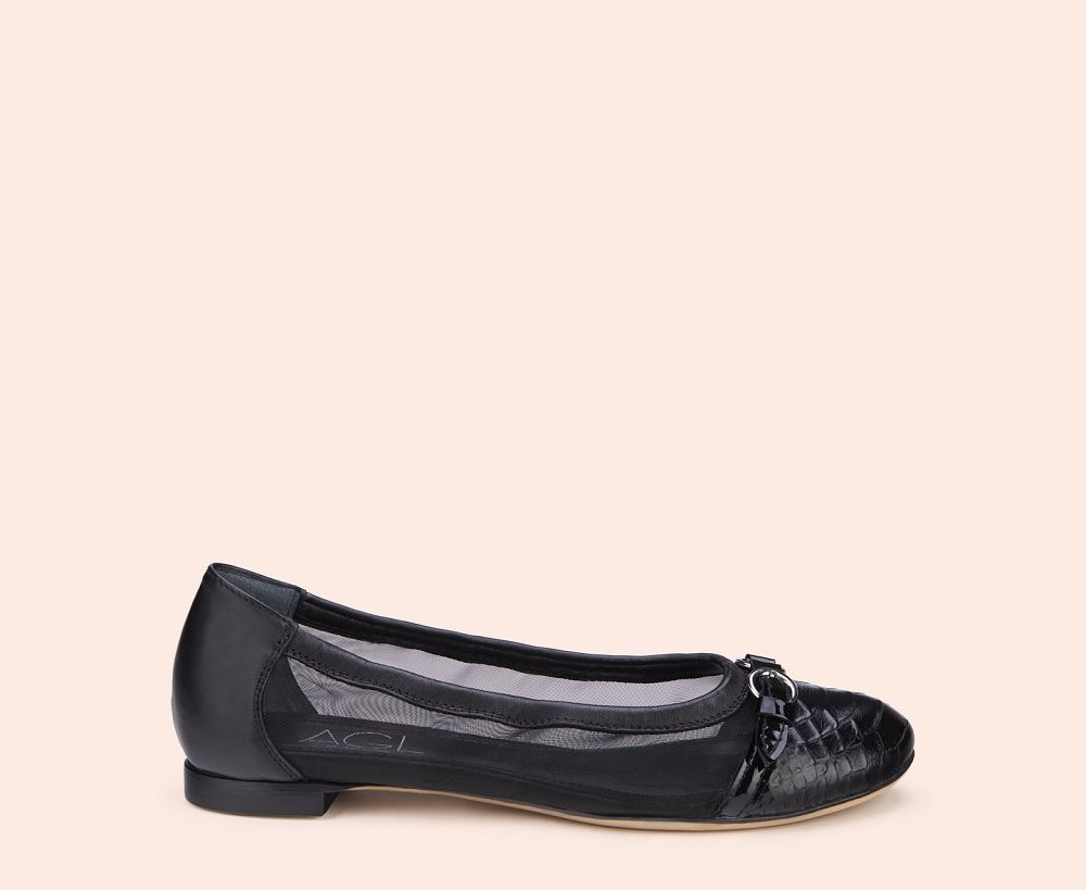 Ballerines AGL MONIA Cuir Noire Femme | XWW-18364779