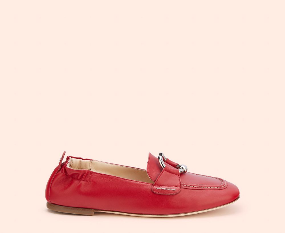 Mocassin AGL SHERYL MOC Cuir Rouge Femme | AON-27177812