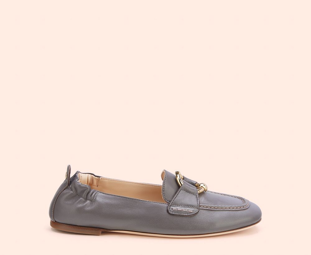 Mocassin AGL SHERYL MOC Cuir Grise Femme | HOM-92175079