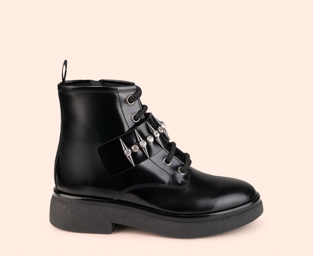 Bottines AGL ALISON R SPIKE Cuir Noire Femme | YYB-88350633