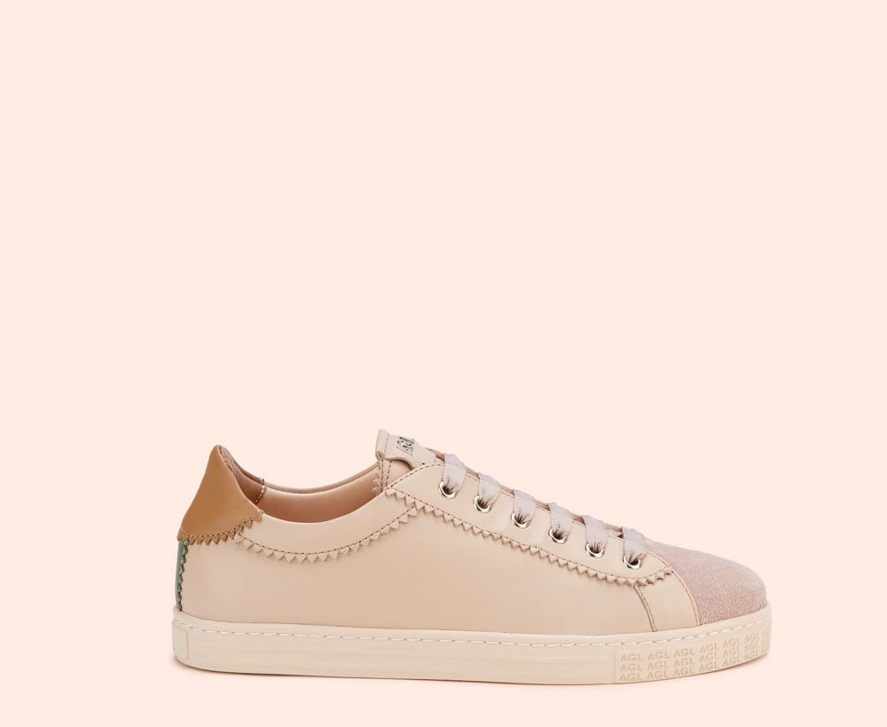 Basket AGL SADE Cuir Beige Femme | DCA-24550126