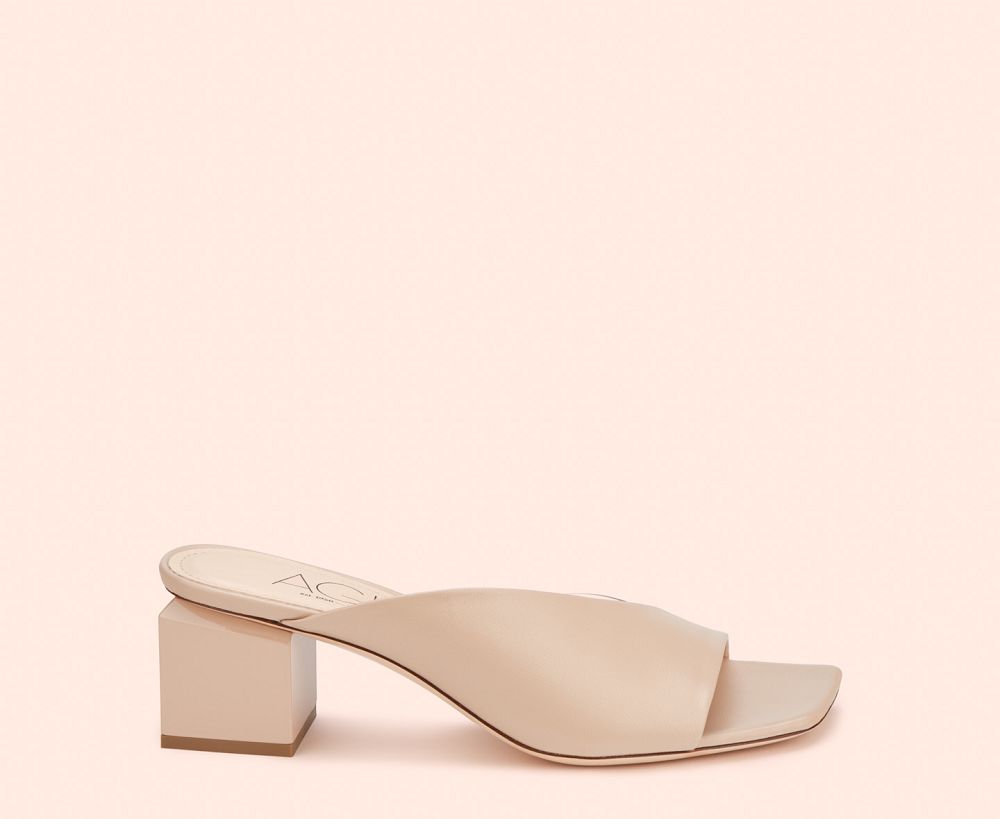 Sandales AGL ANGIE SLIDE Cuir Beige Femme | CIB-93883982