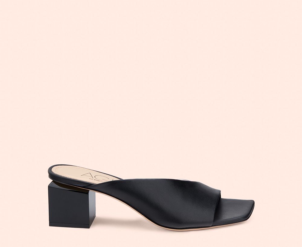 Sandales AGL ANGIE SLIDE Cuir Noire Femme | WIH-01948793