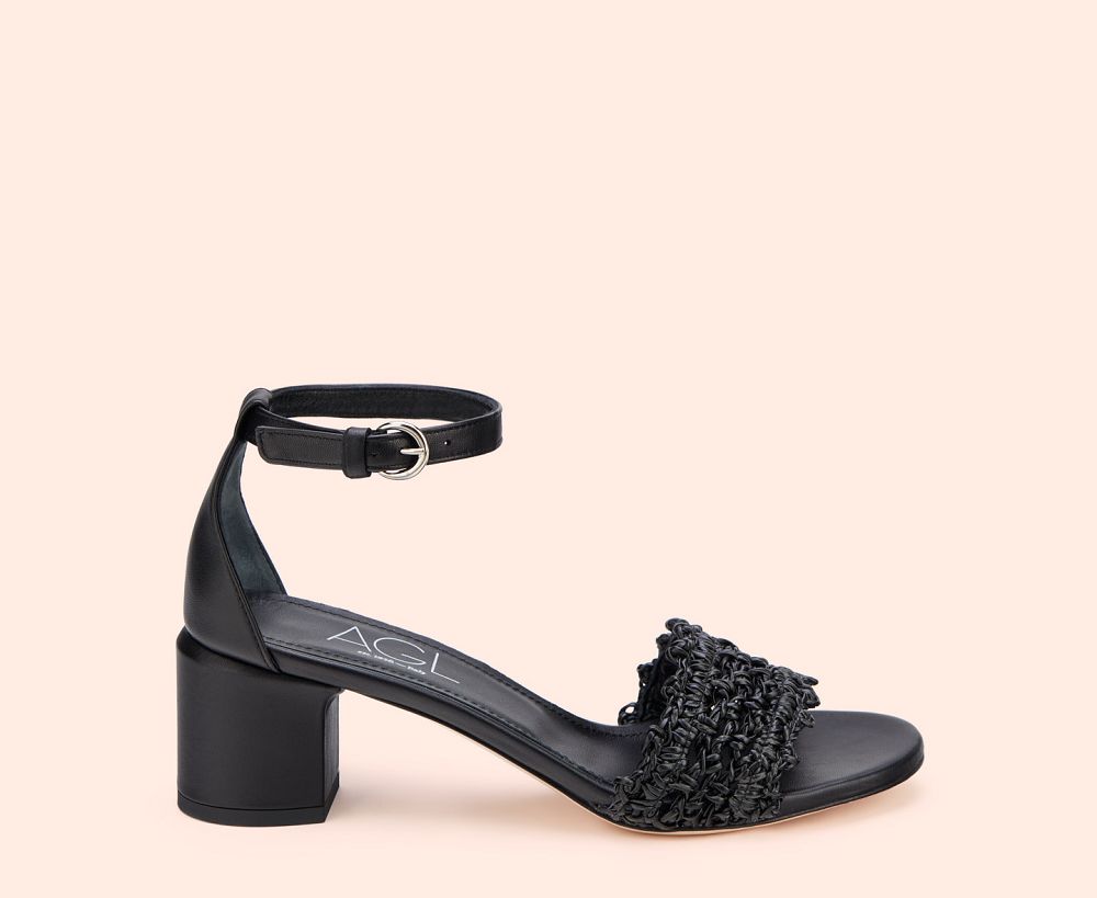 Sandales AGL CROCHET Cuir Noire Femme | PJB-36191500