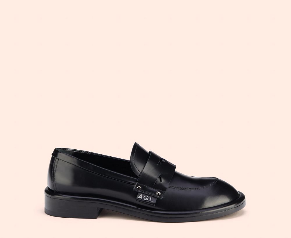 Mocassin AGL ALISON MOC Cuir Noire Femme | VHL-79979731