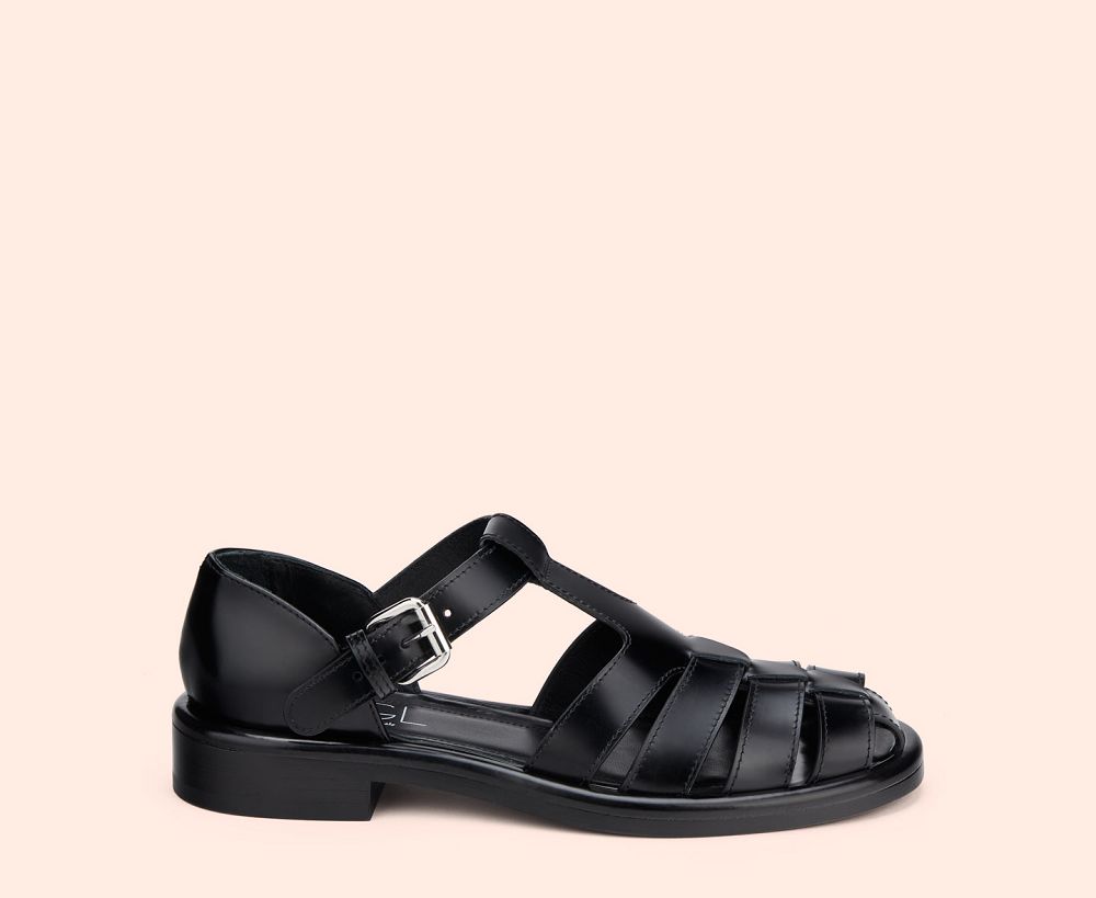 Sandales AGL ALISON OPEN Cuir Noire Femme | UGM-25487837