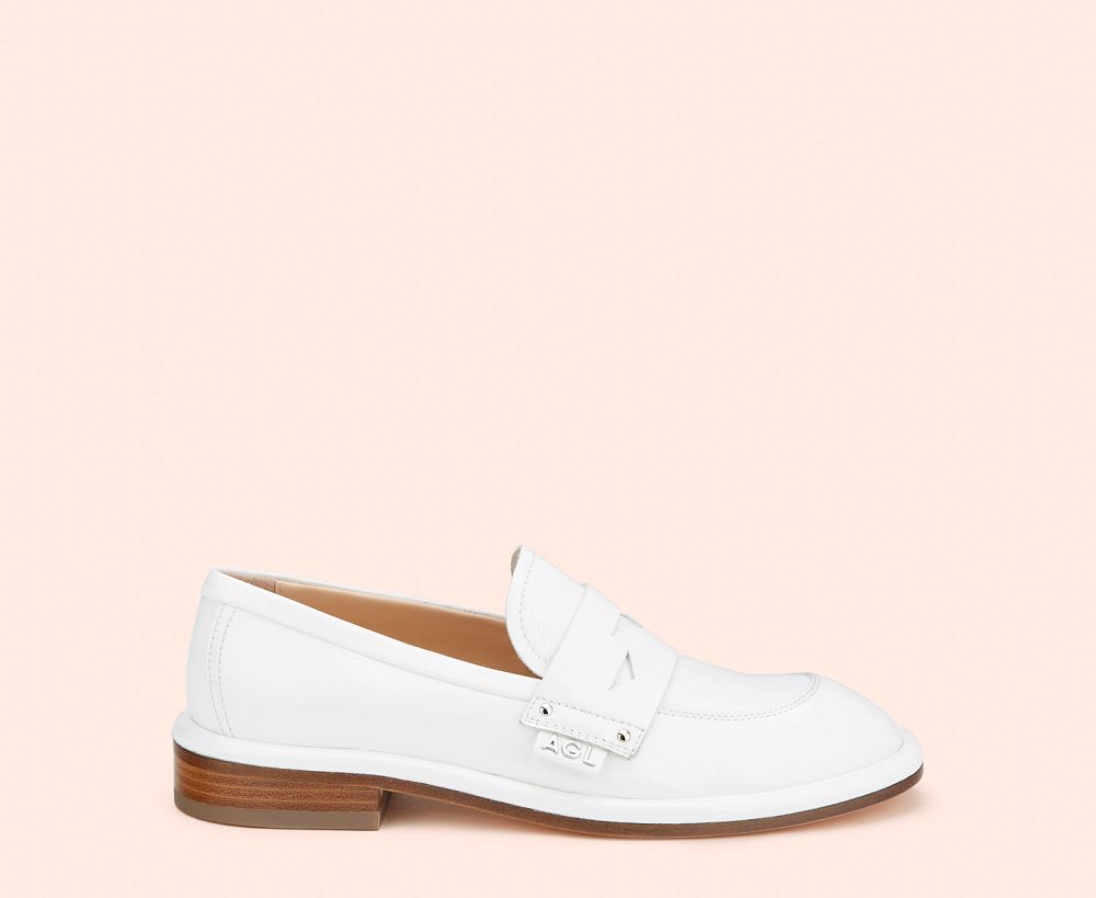 Mocassin AGL ALISON MOC Cuir Blanche Femme | SMX-63216190