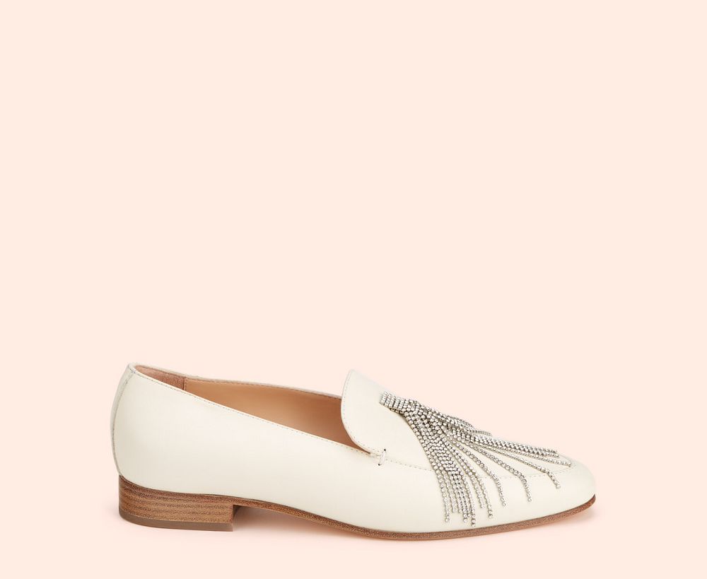 Mocassin AGL COSTANZA CRYSTAL Cuir Blanche Femme | SFO-89335975