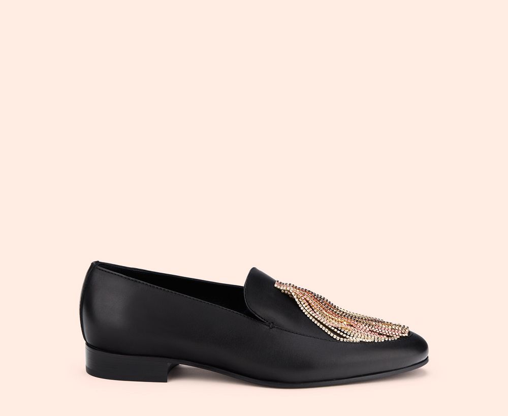 Mocassin AGL COSTANZA CRYSTAL Cuir Noire Femme | OQL-12851138