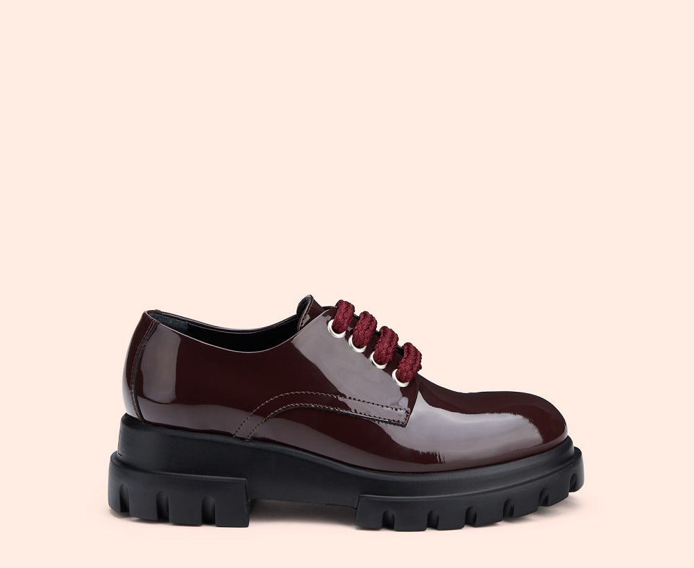 Chaussures AGL MAXINE LACE UP Vernis Bordeaux Femme | IZS-36193434